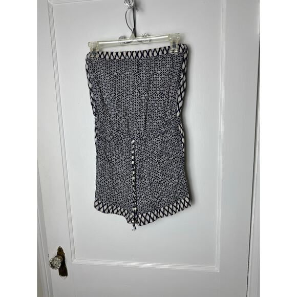 Angie Strapless Romper Women's Medium Blue White Boho Chic Pull On Strechy Knit - Picture 1 of 6
